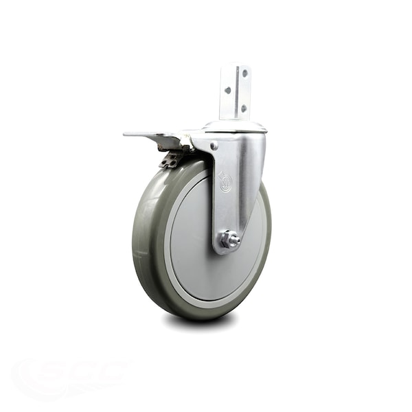 6 Inch Gray Poly Wheel Swivel 3/4 Inch Square Stem Caster with Total Lock Brake